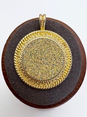 Yellow Druzy Circle Pendant Fashion Pendant Gold Plated Size 1.25" Length